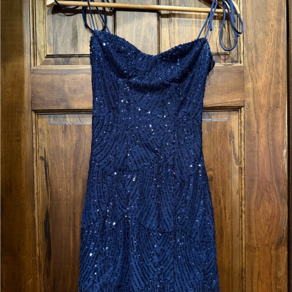 Elegant Navy Blue Sequin Dress